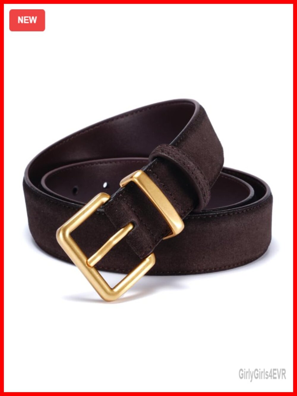 Genuine Leather & Suede Belt Gold Square Buckle Adjustable Women's Waist Belt